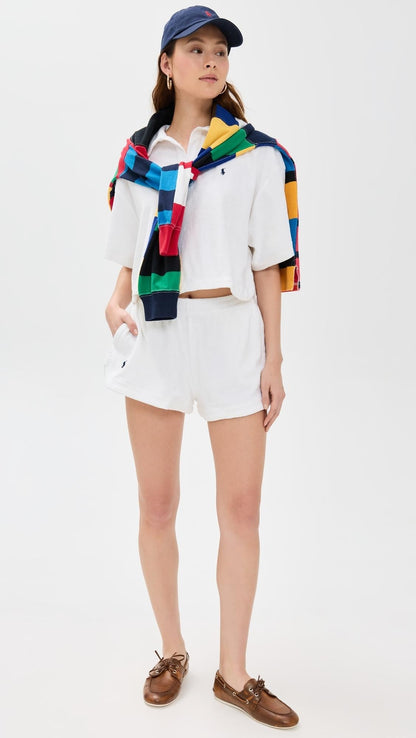 Polo Ralph LaurenHvit frottéskjorte og shortssett for dame